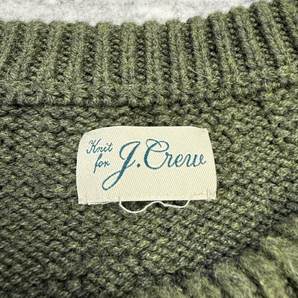 J Crew Sweater Mens XL Green Guernsey Stitch Textured Knit Fisherman Crewneck - Picture 4 of 9